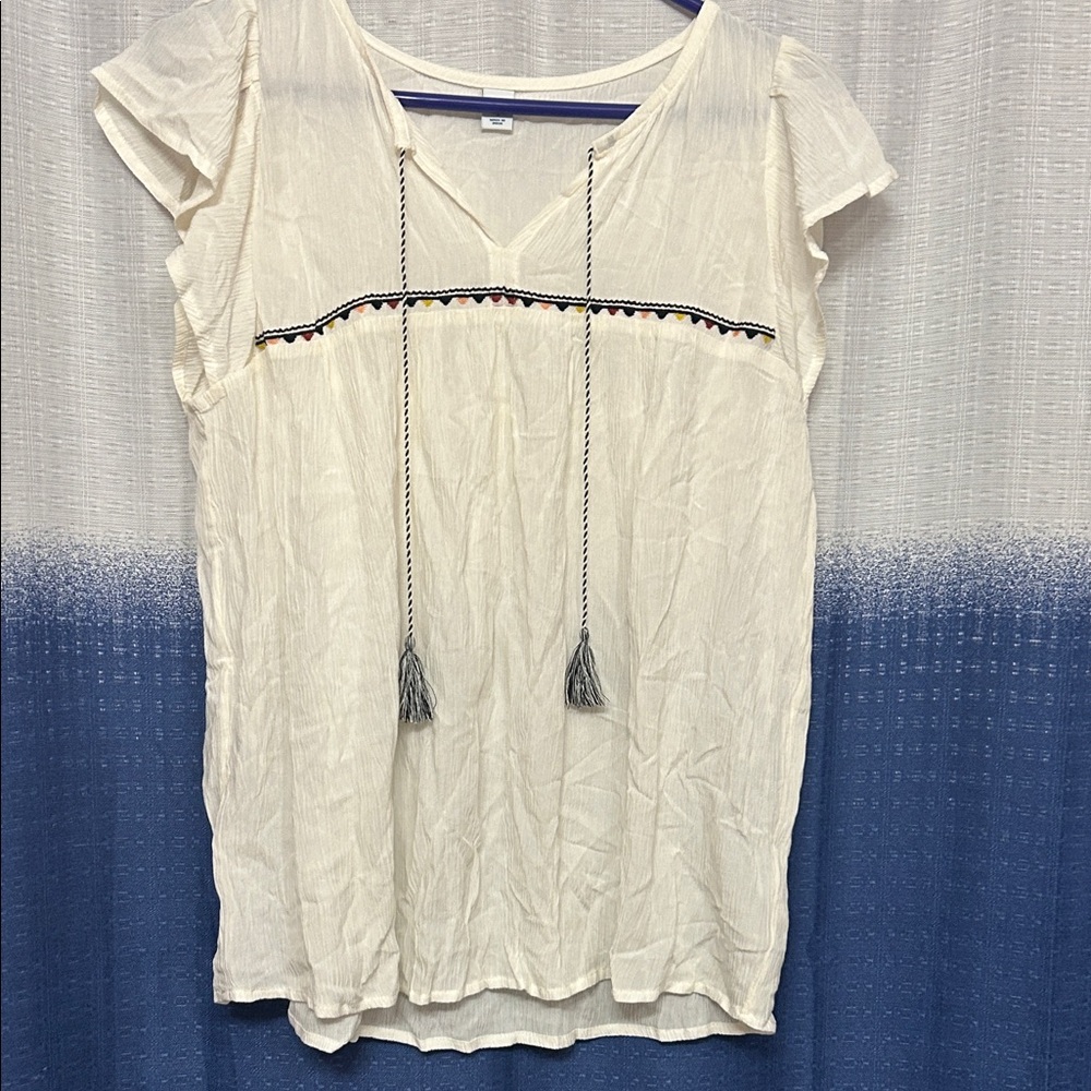 Old Navy Cream Blouse with Tassel Accents